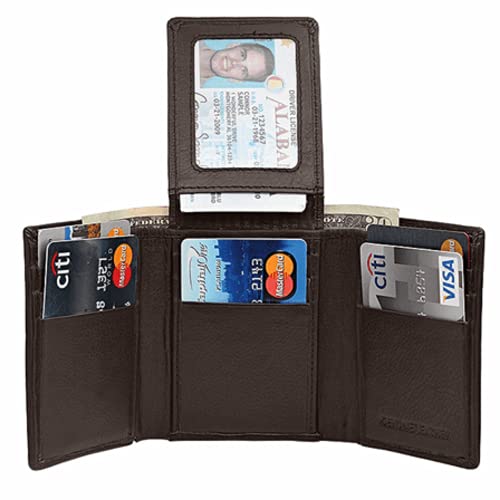 Executive Gift Shoppe | RFID Blocking Personalized Brown Leather Trifold Wallet With Flip Up ID Holder
