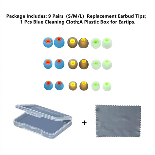 Image of Earbud Silicone Ear Tips Earbuds Replacement Ear Tips Gels Bud for Popular in-Ear Headphones Other Inner Hole from 3.8mm - 5.1mm Earphones 9 Pairs S /M /L