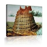 リビングルーム用バベルキャンバスウォールアートピーターブリューゲルエルダー有名な絵画レプリカキャンバスプリントスタディスタジオオフィス38x50cmインナーフレーム