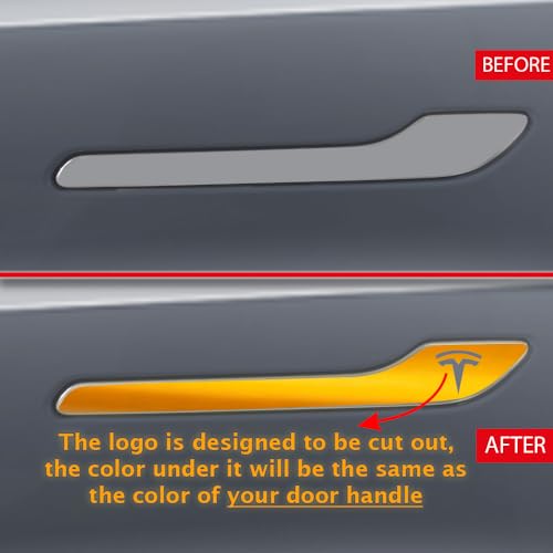 Image of IPG Compatible for Model 3 / Model Y /Juniper Door Handle Decal Sticker Wrap Kit (Set of 4) with Tesla Logo Personalize Your Tesla (Reflective Series - Yellow)
