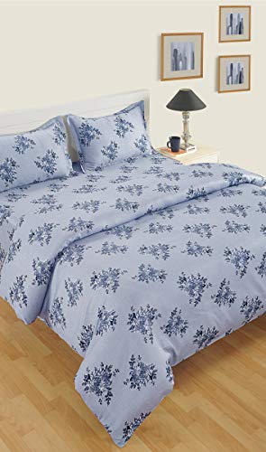 Image of Swayam Mercerized Pure Cotton Single Bedsheet with 1 Pillow Cover | Size 60 x 90 inch | 250 TC | Floral Design | Soft Breathable Bed Sheet | Comfortable & Durable for Bedroom - Blue