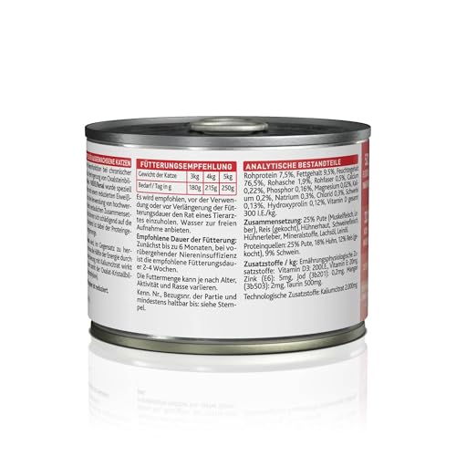 KATTOVIT - Niere/Renal Nassfutter für Katzen | Glutenfreies Diätfutter zur Unterstützung der Nierenfunktion für ausgewachsene Katzen. Alleinfuttermittel in der Dose | 12 x 185 g Pute