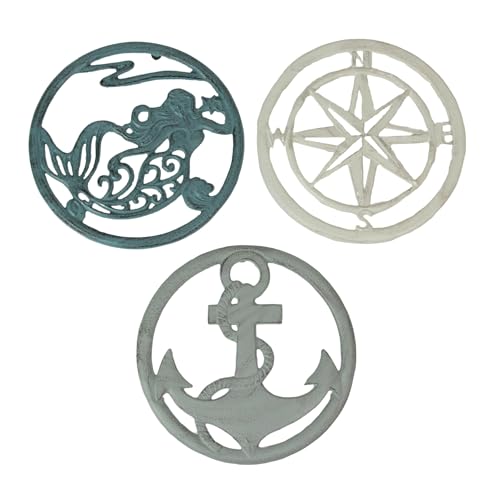 Set of 3 Cast Iron Nautical Table Trivets - Mermaid,
