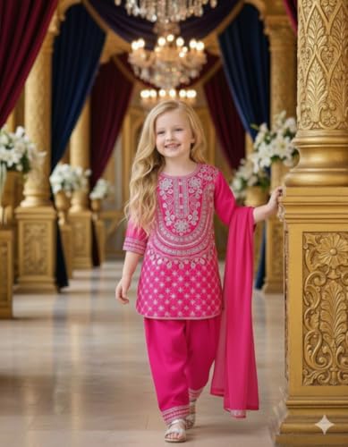Image of A.T.U.N. (ALL THINGS UBER NICE) Girls Designer Embroidered Salwar Suit with Dupatta | Elegant 3 Piece Traditional Ethnic Outfit for Weddings Festivals & Special Occasions
