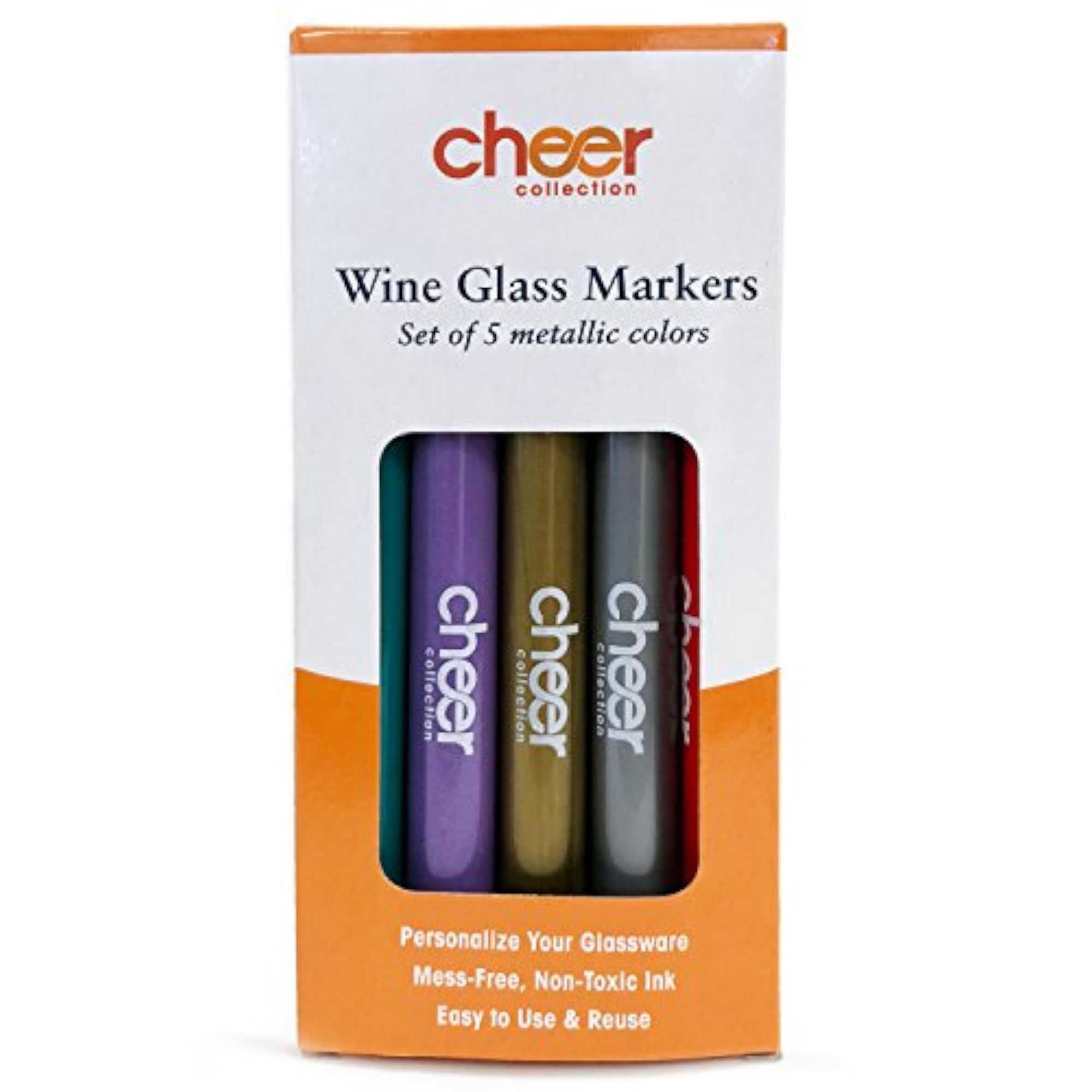 Metallic Colors Wine Glass Markers, Pack of 5