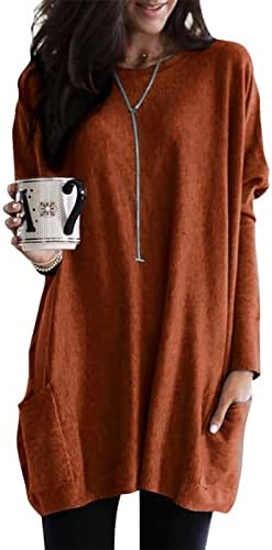 Dokotoo Women's Comfy Winter Long Sleeve Tunic Top with Pockets, Brown XL (US16-18)