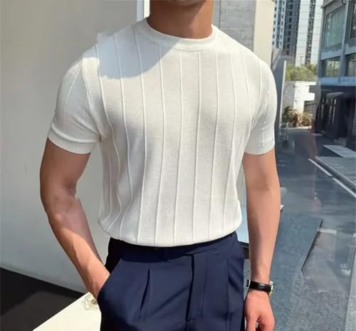 Men's Knitted Sweater Round Neck Straight Leg Short Sleeves Pullover Summer Fashion Knitwear4
