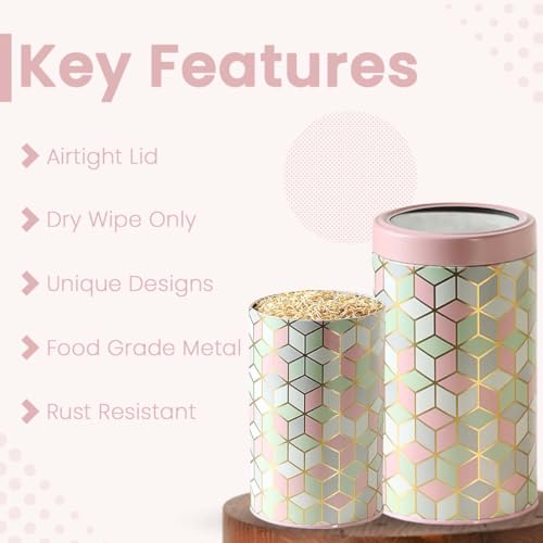 Image of Maroc Collection Airtight Kitchen Container Set| Set of 4-850ml+1400ml| Food Grade Metal Storage Jars for Spices, Snacks & Dry Fruits| Leakproof, Moist-Proof Canisters| Moroccan Pink Pastel