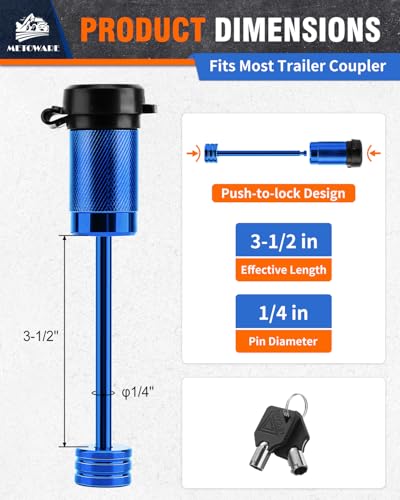 Image of METOWARE Trailer Tongue Coupler Lock 1 /4 inch Dia, 3-1 /2 inch Span, Trailer Hitch Lock for Latch-Type Coupler, Trailer Pin Lock for Towing Trailer RV Car Boat Truck Blue(1 Pack)