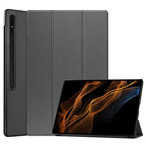 Case2go - Funda Compatible con Samsung Galaxy Tab S8 Ultra 14.6 (2022) - con función de activación automática - Polipiel Caso - Gris