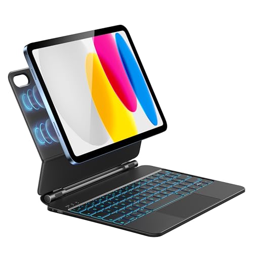 HOU Tastiera per iPad 10/11 Generation(2022,2025 A16),Supporto Magnetico,Trackpad Muti-Touch,Retroilluminazione a 7 Colori iPad 10 Generation 2022 Cover Protettiva con Tastiera,Layout italiano,Nero