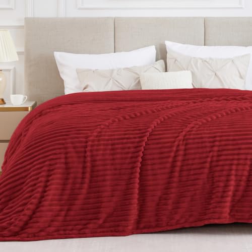 Image of BEDELITE Ribbed Full Size Blanket for Bed, Burgundy, 84 inchx90 inch