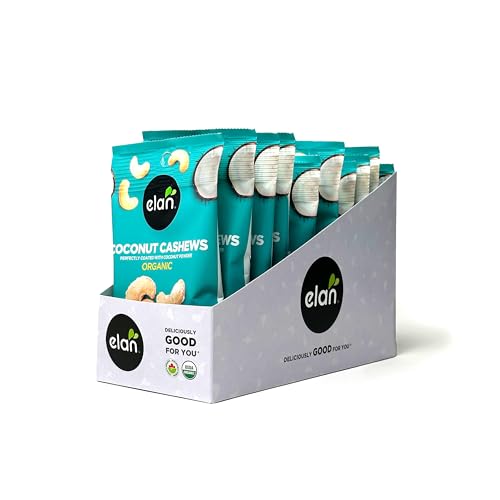Image of Elan Organic Coconut Cashews Grab & Go, Individually Packaged, 36 g (Pack of 20), On the Go Snack, Non-GMO, Vegan, Gluten-Free, Healthy Snack, All Organic Ingredients
