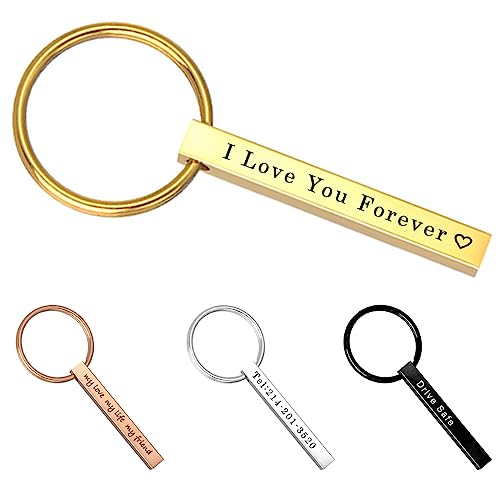 YATEDIY Personalized 4 Sided Custom Keychain, Personalized Engraving Phone Number Name Address Anti-Lost Keychain, Custom Drive Safe Car Key chain Gift for Family Lover