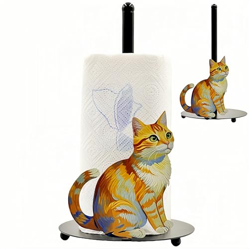 Cat Paper Towel Holder Countertop Freestanding Paper Roll Holder Easy One-Handed Tear Kitchen Paper Towel Stand with Weighted Base Cute Animal Home Decor for Kitchen and Bathroom Countertop(1 Pack)