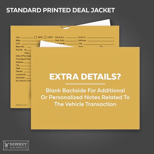 Printed Vehicle Deal Envelopes 9x12 Deal Jackets (100 shrink wrapped) (Buff) by Donkey Auto Products