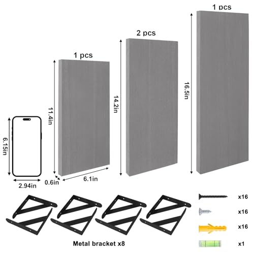 Image of YGEOMER Floating Shelves for Wall, Different Sizes Gray Wall Shelves for Living Room, Bathroom, Bedroom, Kitchen, Home Decor (Set of 4)