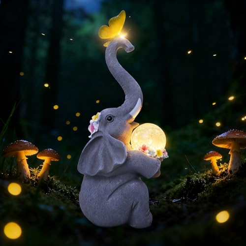 MuliVid Elephant Garden Statue Solar Lights Outdoor Garden Decor for Patio Yard Lawn Balcony Elephant Decor Birthday Gifts for Women Mom Grandma Animal Lovers