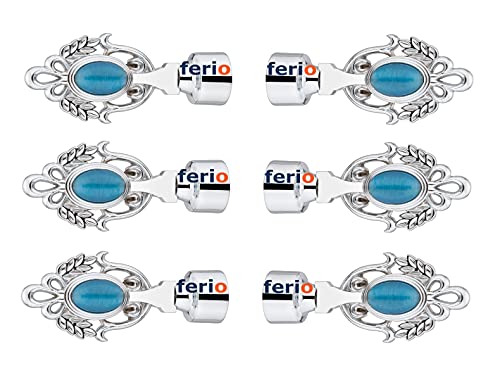 Image of FERIO Chrome Finish Zinc and Diamond Curtain Finials for Door and Window Accessories 1 inch Rod Set of 3 (6 Pcs) Curtain Brackets /Holders for Home Decor
