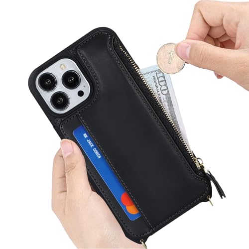 Cavor for iPhone 15 Pro Max Case Wallet with Card Holder for Women,for iPhone 15 Pro Max Case with Strap,Crossbody and Wristlet,Leather Zipper Pocket Phone Case-Black by Cavor - Image 4