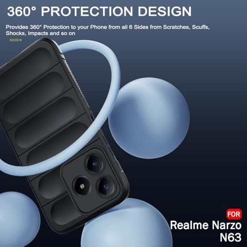 Image of TheGiftKart Liquid Silicon Back Cover Case for Realme C63 / Narzo N63 | Shockproof Military Grade Protection | Micro-Fibre Cloth On Inner Side | Built-in Anti-Slip Grip Back Cover Case (TPU, Black)