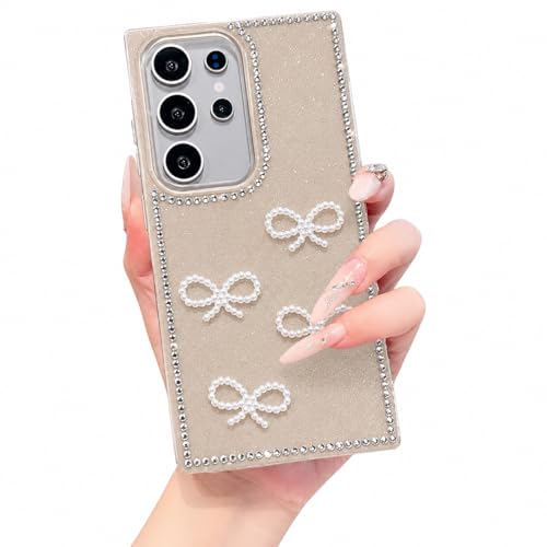 Image of DIZORO for Samsung Galaxy S25 Ultra 5G Cover,Cute Bow Tie Aesthetic Phone Case,Trendy Slim Hard IMD Shockproof Protective Bumper Designer Phone Back Cover for Women Girls Desert