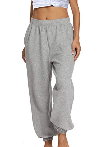 Ausook Womens Sweatpants for Women with Pockets High Waisted Baggy Sweatpants for Women Joggers Sweatpants Women (Grey Sweatpants, X-Large)