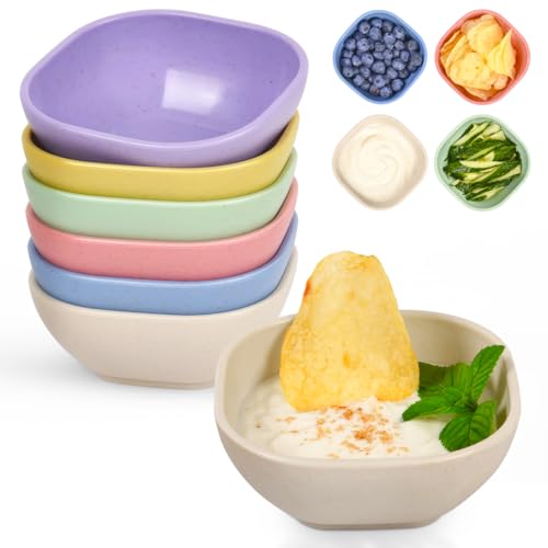 BGHEOUYV 6 Pack Small Bowls 4.5 OZ Assorted Colors Dipping Sauce Cups Ice Cream Bowls Wheat Straw Unbreakable Plastic Prep for Side Dishes Dessert Snacks