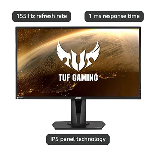 Monitor da gioco HDR ASUS TUF Gaming VG27AQ - WQHD da 27 pollici (2560 x 1440), IPS, 155 Hz*, sincronizzazione ELMB, compatibile G-SYNC, sincronizzazione adattiva, 1 ms (MPRT), HDR10, nero