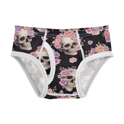 CHIFIGNO Underwear for Boys Funny Skull Flower Black Cotton Boys Briefs Printed Soft Brief Underwear
