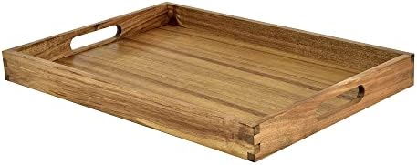 KITEISCAT Acacia Wood Serving Tray with Handles - 17-Inch Decorative Wooden Tray - Perfect for Breakfast, Lunch, Dinner, Appetizers, Patio, Ottoman, Coffee Table - Durable Living Room and Couch Tray