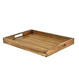 KITEISCAT Acacia Wood Serving Tray with Handles - 17-Inch Decorative Wooden Tray - Perfect for Break