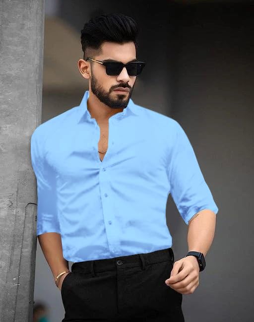 Image of Pinkmint Men's Solid Shirt | Soft Cotton Blend | Casual Shirt | Plain | Full Sleeve - Regular Fit (Available in Plus Size and Pack of 2)