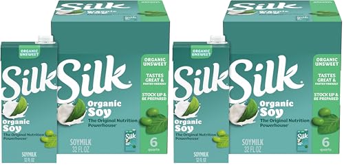 Silk Shelf-Stable Organic Soy Milk,Unsweetened,Dairy-Free,Vegan,Non-GMO Project Verified,32 Fl Oz,(Pack of 12)