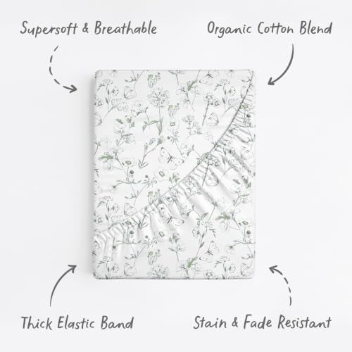 Image of Baby Bassinet Sheets Girl (Butterfly Garden) 2-Pack - Fitted Bedside Bassinet Sheets - Buttery Soft Cotton Blend for Standard Mattress Pad - Compatible with Halo BassiNest