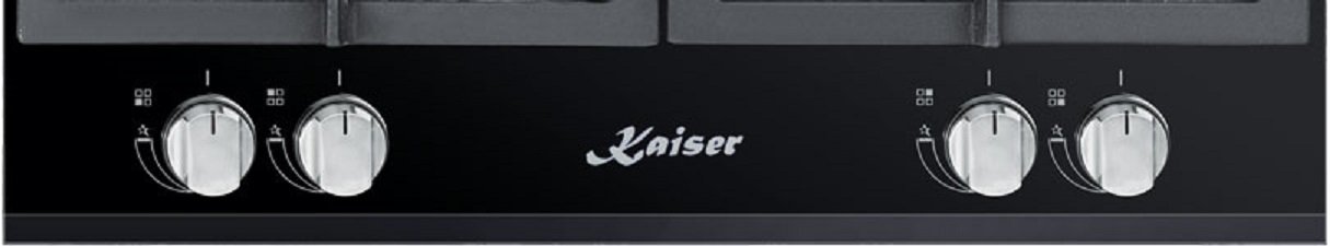 Nowoczesna płyta grzewcza 60 cm, samowystarczalna/gazowa/luksusowy producent Kaiser / KCG 6380 Turbo/gaz na czarnym szkle / szklana płyta gazowa do zabudowy/4 wysokiej jakości palniki / 3,8 kW