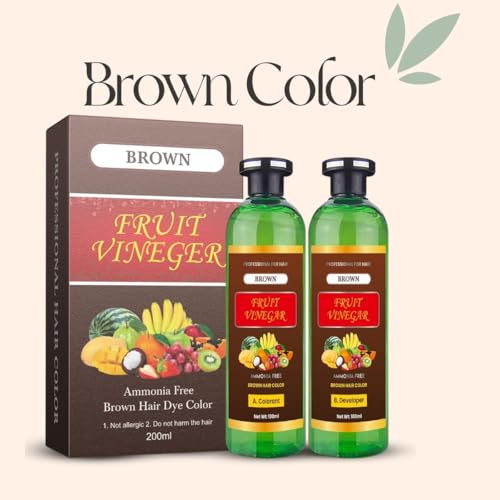 Image of Fruit Vinegar Hair Dye Color for Both Men, Women, Natural & Ammonia Free Color Dye (Black, A /B 100 Ml) (Brown -1, Color + Devloper)