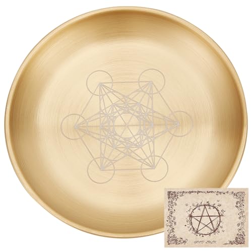 CREATCABIN Hexagrama Tarot Plato Altar Ritual Candelabro Bandeja Aromaterapia Cuencos Que Ofrecen Plato Ceremonia Incienso Tarjeta Altar Decoración Hogar para Brujería Boda Wiccan Dorado 14.1x14.1cm