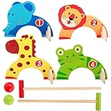 Kids Croquet Set, Cartoon Wooden Animal Croquet Set, Interactive Fun Croquet Sets for Families, Colorful Educational Croquet Game Toys Gifts for Boys Girls Croquet Sets for Families Croquet Sets for