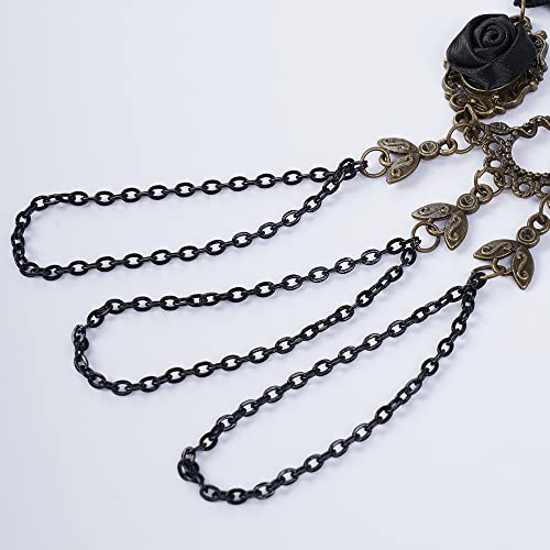 Kercisbeauty Black Rose Floral Lack Bracelet With Finger Ring Gothic Hand Chain Retro Gold Metal Pendant Wrist Chain For Women Girls Halloween Party Jewelry (Style 5) #TOP6
