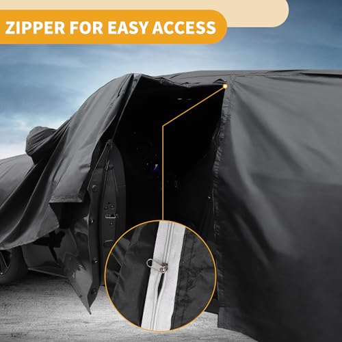 Image of Car Cover Waterproof All Weather Sun Rain Protection Full Exterior Cover for Toyota Crown Sedan 190T-PU Black with Left Side Zippers