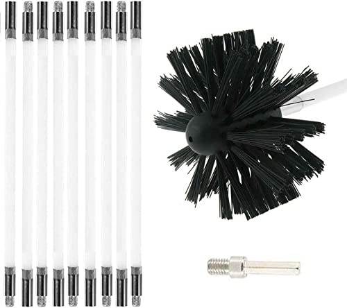 Kit Spazzacamino Con Spazzola Diametro 250 Mm, Aste 6,7 Metri, In Nylon E Fibra, Per Canne Fumarie E Stufe A Legna