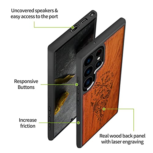 Image of Carveit Wood Case for Galaxy S23 Ultra, (The Guiding Vegvisir-Rosy) | Samsung Galaxy S23 Ultra Cover, Unique Wooden Design, Engraved Wood with TPU Shockproof Bumper, Wireless Charging Compatible