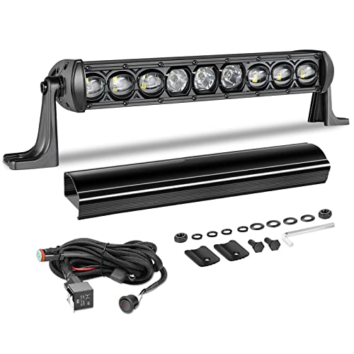Image of 12 Inch Single Row LED Light Bar w /Wiring Kit & Black Cover | Spot Flood Combo, 63W High Intensity OSRAM LED Off Road Driving Bumper Light Bar for UTV ATV SUV Truck