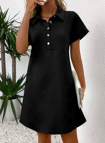 Acelitt Summer Lapel Collared Dresses for Women 2025 Batwing Short Sleeve Mini Dress Beach Sundress4