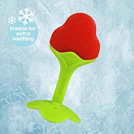 Image of Muma's Love Baby Teething Silicone Bpa Free Natural Organic Freezer Safe Teethers for Newborn Infant, Soft & Textured-Babies Shower Gift (Strawberry - Grapes- Apple)