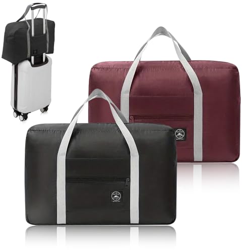 Foldable Travel Duffel Bag, 2 Pcs Waterproof Carry On Luggage Bag, Tote Carry on Luggage Bag Cross-Body Carry On Bag for Sports Gym Vacation(Black+Wine red) Foldable Travel Duffel Bag, 2 Pcs Waterproof Carry On Luggage Bag, Tote Carry on Luggage Bag Cross-Body Carry On Bag for Sports Gym Vacation(Black+Wine red)
