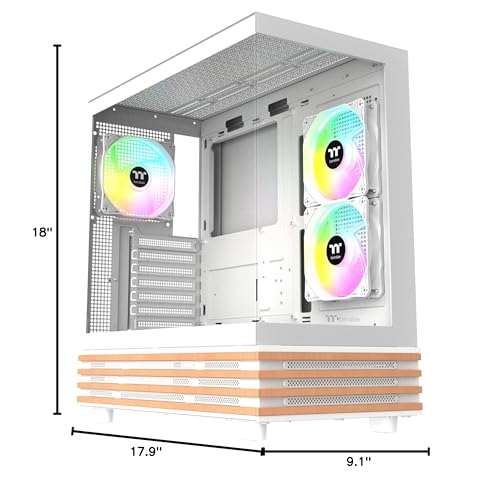 Image of Thermaltake View 270 Plus WS ARGB; Mid Tower; 3x120mm Lite Fans Included; 360mm Radiator Support; 420mm GPU Clearance; Bottom Wood Trim; E-ATX /ATX /mATX /mITX; 220mm PSU Clearance;Snow; CA-1Y7-00M6WN-WS