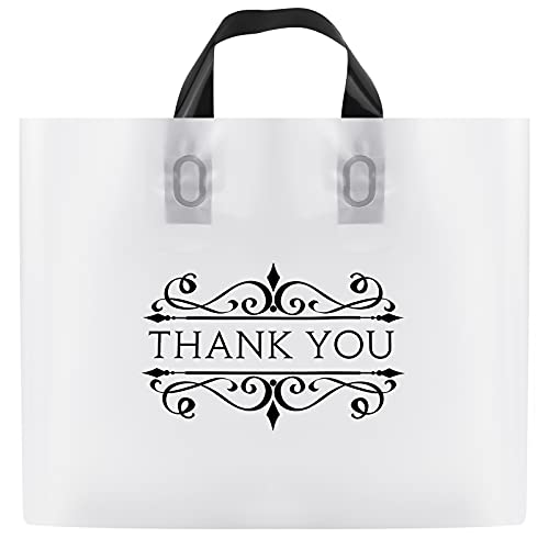 URATOT 60 Pack Thank You Merchandise Bags White Plastic Gift Bags Large Boutique Bags 2.75 Mil Thick Shopping Bags Retail Goodie Bag with Handles for Boutique, Grocery, Store (12 x 15 Inches)