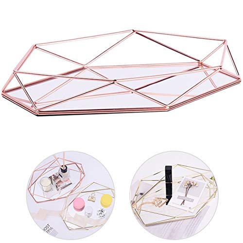 Elehealthy Jewelry Trays Decorative Desk Storage Organizer for Jewelry Perfume Candle (Rose Gold)
